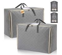 105L Duvet Storage Bags with Zips, 2 Pcs Extra Large Storage Bags, Moving Bag with Clear Window and 2 Shoe bags, Foldable Clothes Comforter Storage Bag for Bedding, Clothes, Duvets, Quilt, Blankets