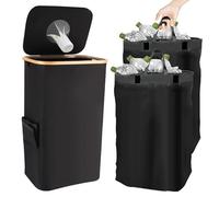 105L Flip Top Recycling Bin for Kitchen Home Waste Sorting with 2 Recyclable Bags Trash Collector for Bottles & Cans Black Recycling Solut