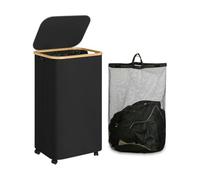 105L Wheeled Laundry Basket with Lid Large Collapsible Laundry Hamper on Wheels, Removable Bag Dustproof Foldable Washing Storage Bin Easy Move Laundry Cart for Dirty Clothes Bedroom Bathroom (Black)