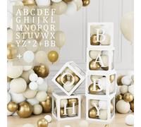 105Pcs Baby Shower Decorations Boxes for Boys Girls, 6 White Gold Baby Shower Balloon Boxes with 54 Letters, 45 White Sand Gold Balloons, Baby Boxes for Babe Shower, Birthday Party Decoration, Wedding