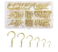 105Pcs Metal Cup Hook Kit 7 Sizes Screw Hooks Screw-in Ceiling Hooks for Home Outdoor Attachment and Suspension (1/2", 5/8", 3/4", 7/8", 1'', 1-1/4") (Gold)