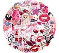 105Pcs Pink Stickers, Waterproof Aesthetic Stickers, Coquette Girly Stickers for Women and Craft Lovers, Residue-Free Vinyl Decals for Water Bottle, Suitcase, Scrapbooking and Skateboard Decor