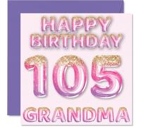 105th Birthday Card for Grandma - Pink & Purple Glitter Balloons - Happy Birthday Cards for 105 Year Old Grandma from Grandson Granddaughter, 145mm Bday Greeting Cards Gift