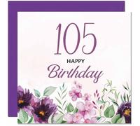 105th Birthday Card for Men women - Purple Floral Birthday Card for 105 Year old Woman Ladies Grandma Nan Mum Aunt Nan Friend Sister Nanny