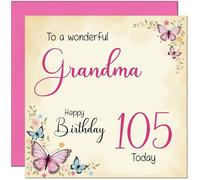 105th Grandma Birthday Card - Beautiful Butterfly Floral Grandmother Birthday Card for 105 Year old