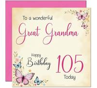 105th Great Grandma Birthday Card - Beautiful Butterfly Floral Great Grandmother Birthday Card for 105 Year old