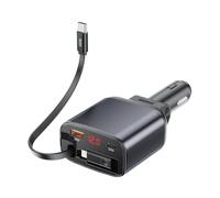 105W Retractable Car Charger Adapter with Type-C Lightning and 2 USB Ports Car Adapter with Voltage Display, Car Phone Fast Charger Compatible with iPhone 15 14 13 12 11, Samsung Galaxy S24 S23 S22