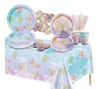 106 Pcs Butterfly Birthday Decorations - Including Butterfly Paper Plates, Napkins, Cups, Tablecloth and Paper Straws for Fairy Birthday Decorations Butterfly Birthday Party Supplies, Serve 20