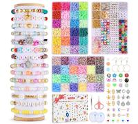 10600Pcs Clay Beads Bracelet Making Kit, 1000Pcs Pendant Charms Kit with Smile Letter Beads, 48 Colors 9600Pcs Flat Round Polymer Clay Beads for Jewelry Making, Girls Friendship DIY Crafts Gift