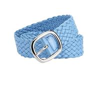 106cm Silver Pin Buckle Colorful Patent Leather Woven Elegant Women Belt for Dress Decoration, Blue