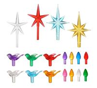 106pcs Christmas Tree Replacement Light Bulbs, Multi-Color Ceramic Christmas Tree Replacement Plastic Pegs with Corrugated Bulb Star Bird Topper Ornaments Christmas Decorations for Ceramic Tree