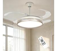 107CM Retratable Ceiling Fan with Lights & Remote, 6 Speed DC Reversible Full Copper Motor, Continous Dimmable LED Ceiling Lights, Retractable Blades, for Living Room, Bedroom, Kitchen (White-C)