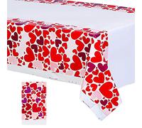 108*180cm Valentine's Day Disposable TableCloths Party,Valentine's Day Table cloth Pink and Red Heart Rectangle Plastic Waterproof Table Cover for Valentine's Day Birthday Wedding Party Table Decor