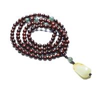 108-Bead Sandalwood Buddhist Prayer Bead Bracelet with Hetian Jade Pendant, Handmade, Ethnic Style, Unisex, Gift Bracelet (8mm)