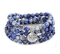 108 Beads Mala Bracelet Necklace with Lotus Charm and 6 mm Small Stone Beads, Stone