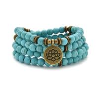 108 Healing Mala Beads Bracelet or Necklace with Gold Lotus Charm (Green Turquoise)