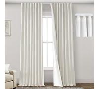 108 Inch Long Blackout Track Curtains & Drapes for Track System Pleated with Hooks Rings 2 Panels Set,Linen Black Out Back Tab 9FT Ceiling to Floor Length Curtains for Living Room,Cream Ivory