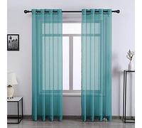 108 Inch Sheer Curtains Grommet 2 Panel Faux Linen Voile Drapes Textured Sheer Curtains for Living Room Bedroom,Teal Blue