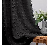 108 Inches Extra Long Black Curtain Panels Drapes for Living Room Back Tab Rod Pocket Pom Pom Tufted Floral Textured Semi Sheer Curtains for Bedroom Large Tall Window High Ceiling to Floor 9ft