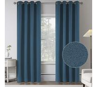 108 Inches Extra Long Linen Full Blackout Curtains for Bedroom - Boho Denim Blue Thermal Insulated Burlap Textured Curtain Drapes for Country Villa Window(Set of 2 Panels,W 52 x L 108 Inch)