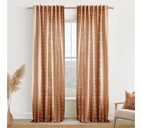 108 Inches Long Terracotta Curtains for Patio 2 Panel Sets,Sheer Linen Boho Patterned Curtains for Living Room