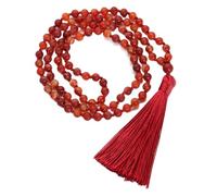 108 Mala Bead Knotted Necklace for Men Womens Natural Red agate Bracelet Long Necklace with Tassel and Life Tree Tag Prayer Spiritual Meditation Jewelry Gifts