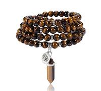 108 Mala Beads Bracelet Natural Amethyst Gemstone Bracelet Multilayer Crystal Stones Stretch Bracelets Reiki Quartz Jewelry Gifts for Mens Womens