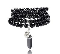 108 Mala Beads Bracelet Natural Amethyst Gemstone Bracelet Multilayer Crystal Stones Stretch Bracelets Reiki Quartz Jewelry Gifts for Mens Womens
