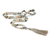 -108 Mala Beads Necklace Semi-precious Gem Stones Meditation Necklace 108 Hand Knotted Japa Mala Beaded Tassel Necklace With Tree Of Life Pendant