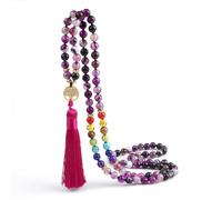 108 Mala Beads Onyx Blue Purple Agate Tassel Necklace Women Men Handmade