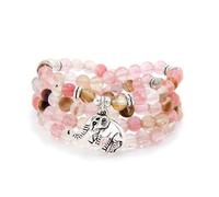 108 Mala Beads Tiny Elephant Lucky Charm Wrap Bracelet Necklace Self Discovery Yoga Inspirational Jewellery (Watermelon Tourmaline)