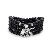 108 Mala Beads Tiny Elephant Lucky Charm Wrap Bracelet Necklace Self Discovery Yoga Inspirational Jewellery (Black Agate)