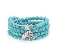 108 Mala Beads Tiny Elephant Lucky Charm Wrap Bracelet Necklace Self Discovery Yoga Inspirational Jewellery (Green Turquoise)