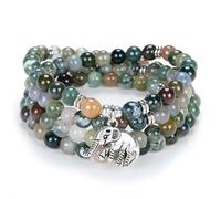 108 Mala Beads Tiny Elephant Lucky Charm Wrap Bracelet Necklace Self Discovery Yoga Inspirational Jewellery (Indian Agate)