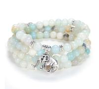 108 Mala Beads Tiny Elephant Lucky Charm Wrap Bracelet Necklace Self Discovery Yoga Inspirational Jewellery (Amazonite)