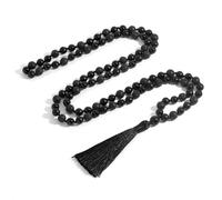 108 Mala Buddhist Prayer Beads Necklace for Men Women|8Mm Natural Lava Rock Wrap Bracelet with Tassel Meditation Chork Amulet Jewelry Gifts Black Agate