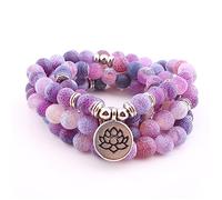 108 Mala Chanting Rosary Holy Chain Indian Necklace Tibetan,Cracked Agate Pendant,Hindu Prayer Beads Meditation Chakra Gemstones Spiritual Items Religious Gift ui