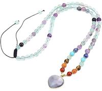 108 Mala Crystal Necklace for Women Men|Heart Pendant Choker Gemstone Bead Charm Meditation Energy Amulet Jewelry Gifts Fluorite