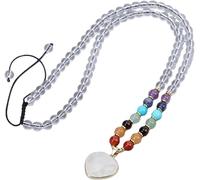 108 Mala Crystal Necklace for Women Men|Heart Pendant Choker Gemstone Bead Charm Meditation Energy Amulet Jewelry Gifts White Crystal