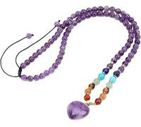 108 Mala Crystal Necklace for Women Men|Heart Pendant Choker Gemstone Bead Charm Meditation Energy Amulet Jewelry Gifts Amethyst