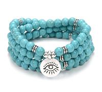 108 Mala Prayer Beads Bracelet Necklace Protection Yoga Meditation Jewellery with the Evil Eye Charm Yoga Symbol (Green Turquoise)