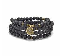 108 Natural Stone Mala Beads Yoga Bracelet with Lotus Charm (Lava, 1)