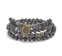 108 Natural Stone Mala Beads Yoga Jewelry Meditation Bracelet Necklace with om Charm (Labradorite)
