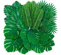 108 Pack Palm Leaves Artificial Tropical Monstera - 6 Kinds Large Small Green Fake Palm Leaf with Stems for Safari Jungle Hawaiian Luau Party Table Decoration Wedding Birthday Theme Party Decorations