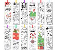 108 Pcs Color Your Own Bookmarks Christmas Bookmarks, DIY Coloring Blank Paper Bookmarks with Santa Snowman Reindeer Christmas Tree Design for Xmas Gifts Party Favors DIY Supplies