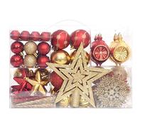 108-Piece Christmas Bauble Set Golden and Red Plastic with Box Various Sizes and Shapes for Christmas Tree Decorations Advent Decorating and Festive Living Room Decoration