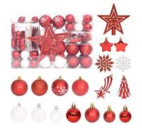 108-Piece Christmas Bauble Set Red White Plastic with Stars Snowflakes and Tree Topper for Christmas Tree Decorations and Christmas Tree Decorations for Decorating and Decorating