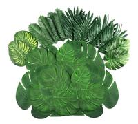 108 Pieces 7 Kinds Artificial Tropical Leaf Jungle Leaves Plant Safari Leaves Decorations Fake Palm Leaf with Stems for Hawaiian Luau Party Table Beach Birthday Wedding Theme Party Decorations