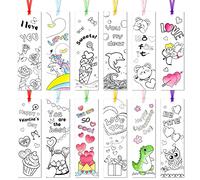 108 Pieces DIY Bookmarks Heart Rose Bear Coloring Paper Bookmarks Happy Book Marks for Kid Be Mine You are So Cool Book Decorations for Valentine's Day Party Book Decor
