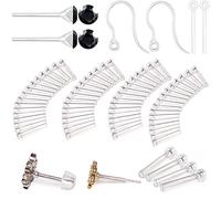 108 Pieces with Silicone Earring Allergy Sleeve for Sensitive Ears with 4 Sizes Anti-Allergy Sleeve and Posts and Hoots and Backs and Black Zircon